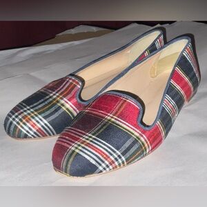 J Crew Women’s Red Stewart Tartan Plaid Slipper Loafers Flats, Size 6.5